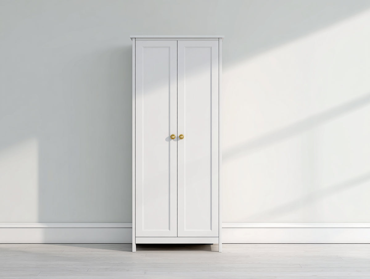Kleiderschrank aus Holz 90x55x190 cm - Weiß und Goldfarben - Mit 2 Türen im klassischen Design