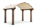 Pavillon aus Holz und Stoff 300 x 300 x 260 cm - Dunkelbraun-Beige-Schwarz - Geteiltes Bogendach und stabile Vierpfostenkonstruktion
