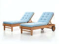 Sonnenliege 200 x 70 x 80 cm aus Holz mit Polsterauflage in Blau und Naturholzfarbe moderner Gartenstil