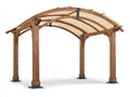 Pavillon aus Holz und Stoff 320 x 300 x 260 cm - Dunkelbraun-Cremeweiß-Schwarz - Gewölbtes Dach und stabile Vierpfostenkonstruktion