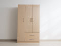 Kleiderschrank aus Holzwerkstoff 120 x 52 x 190 cm - Naturholz-Silberfarben - 3 Türen und 2 Schubladen im modernen Design