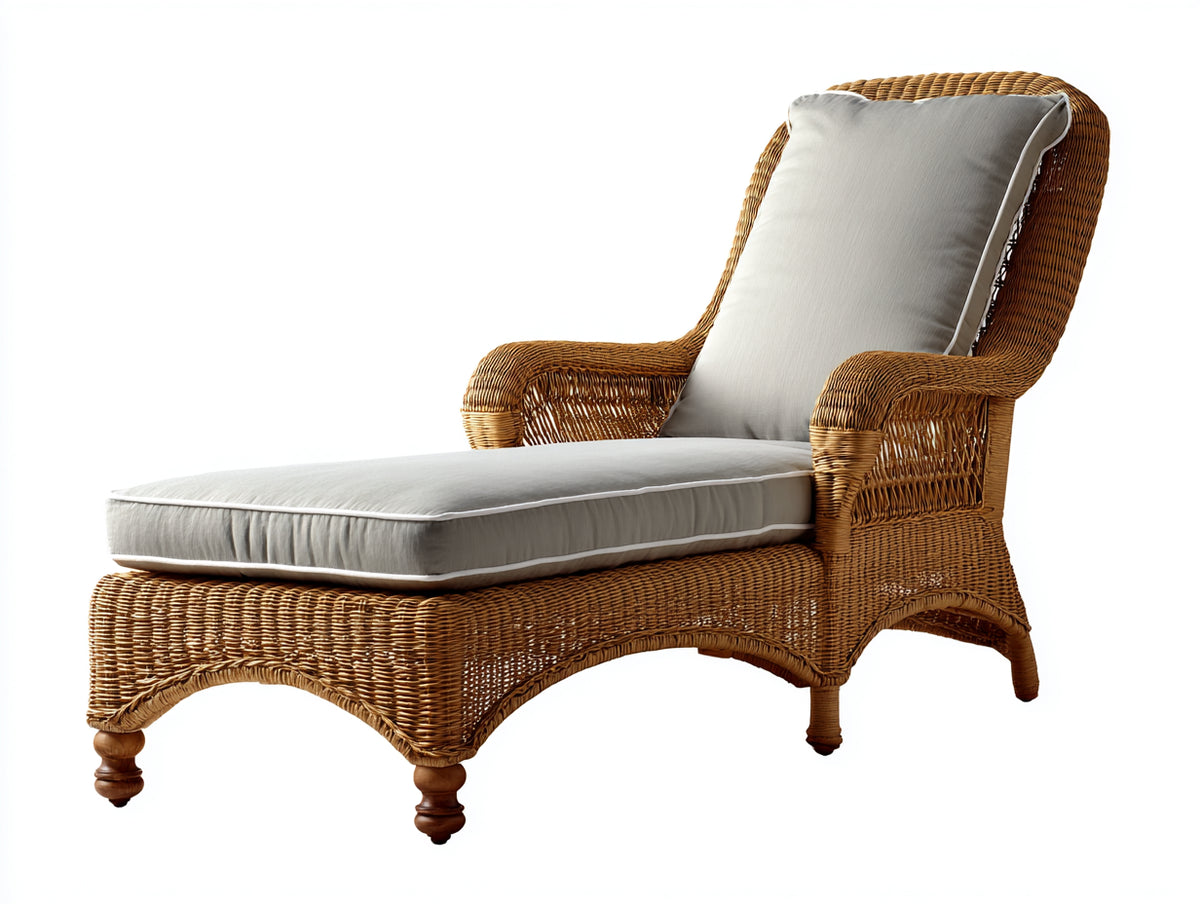 Sonnenliege aus Rattan 190 x 80 x 100 cm - Braun-Hellgrau - Gepolsterte Liegefläche und hohe geschwungene Rückenlehne