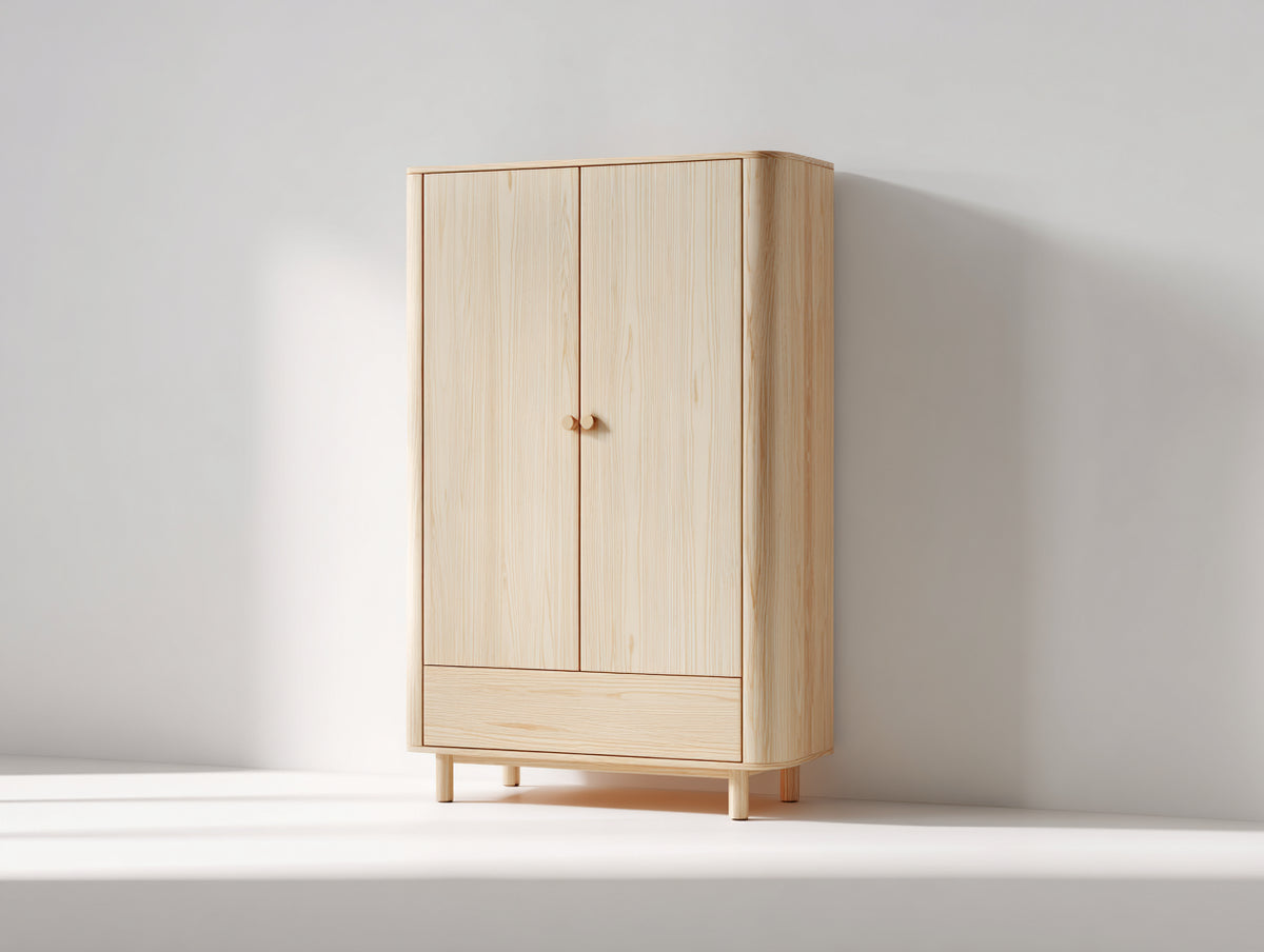 Kleiderschrank aus Holz 100 x 55 x 180 cm - Naturfarben - Modernes Design mit 2 Türen und 1 Schublade