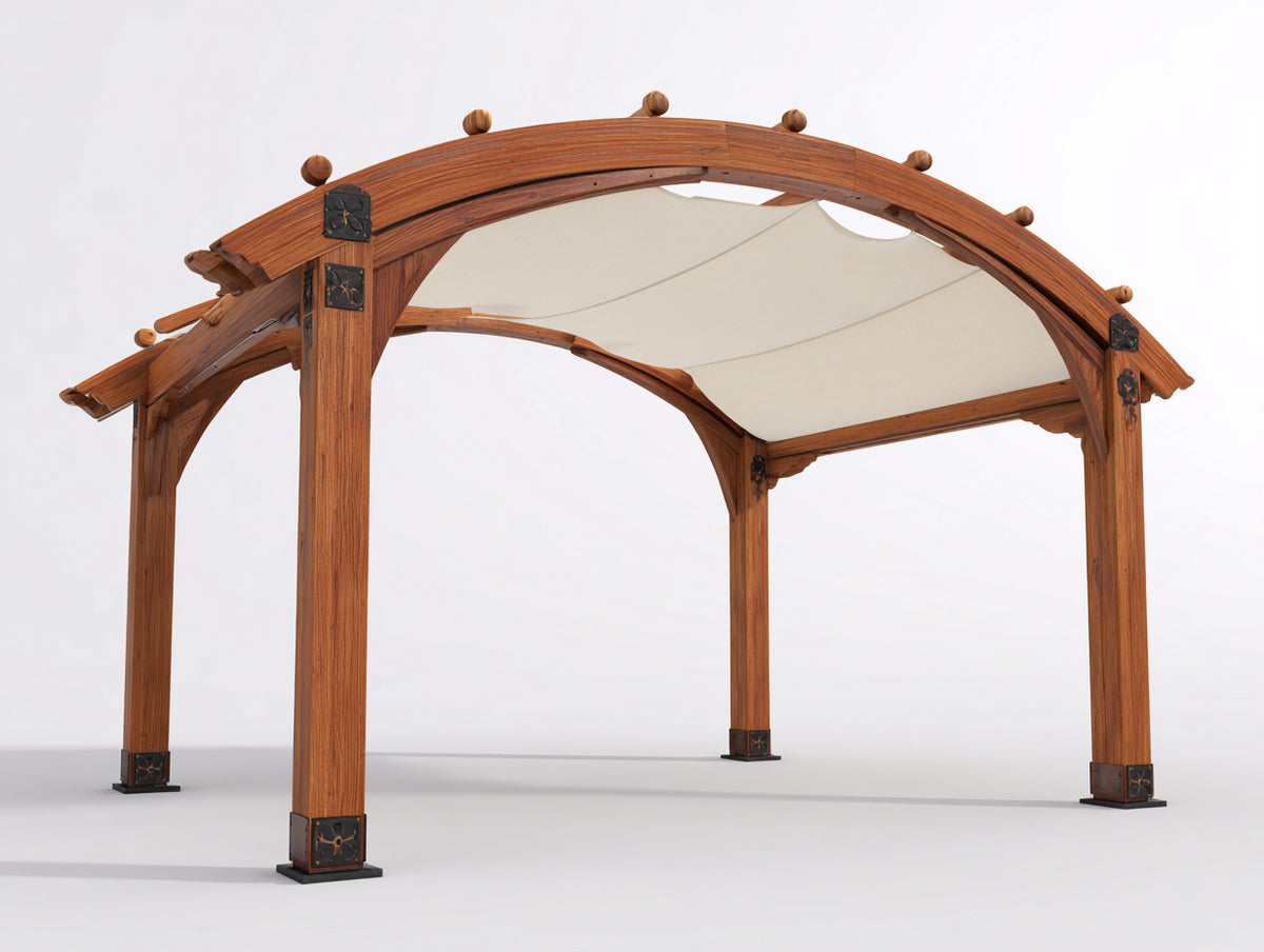 Pavillon 500 x 400 x 280 cm aus Holz mit Stoffdach in Naturholz und Beige klassischem Design