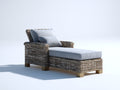 Sonnenliege aus Polyrattan 195 x 82 x 92 cm - Grau-Hellgrau-Naturholz - Breite Liegefläche und hohe Rückenlehne