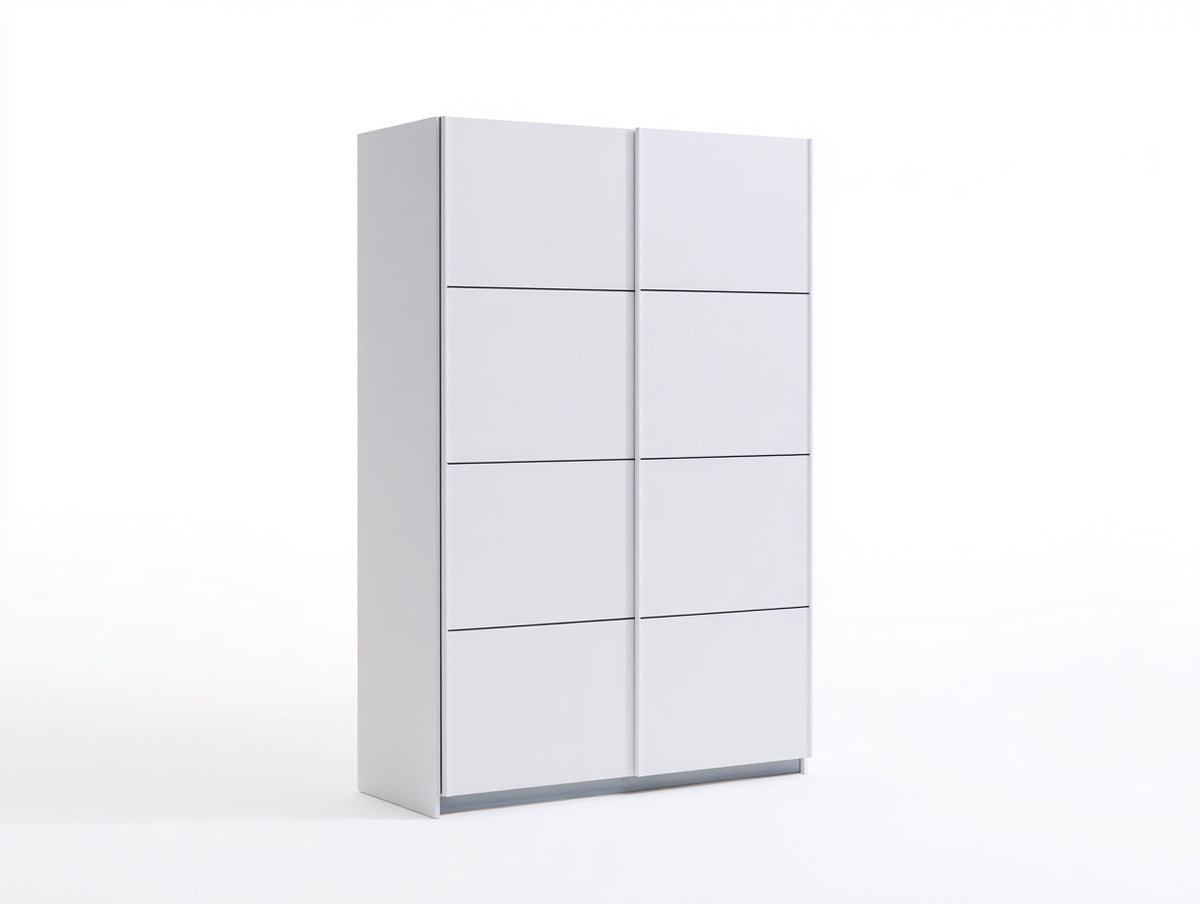 Kleiderschrank mit 2 Schiebetüren 120 x 60 x 200 cm - Weiß - Modernes griffloses Design