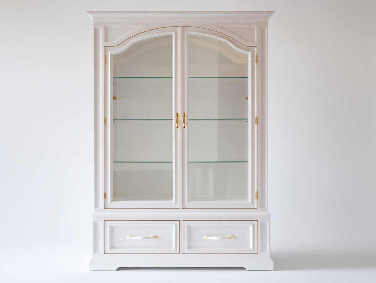 Vitrinen aus Holzwerkstoff 110 x 45 x 190 cm - Weiß - Klassisches Design mit 2 Glastüren und 2 Schubladen
