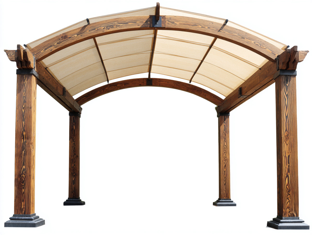 Pavillon aus Holz 300 x 300 x 290 cm - Dunkelbraun-Creme - Klassisches Design mit gewölbtem Stoffdach