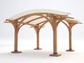 Pavillon aus Holz 350 x 300 x 270 cm - Natur-Creme - Mit gewölbtem Stoffdach