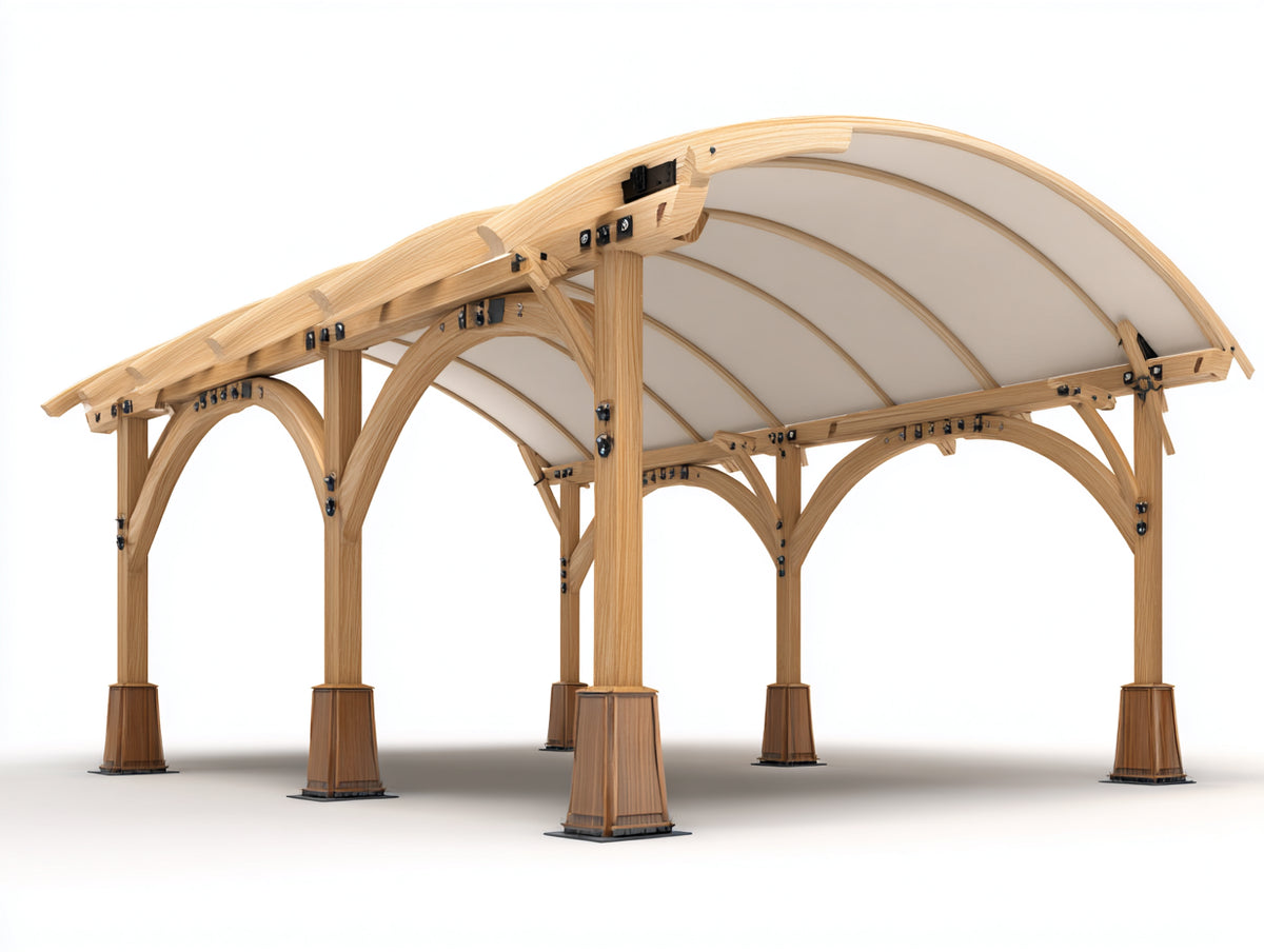 Pavillon aus Holz 400 x 300 x 280 cm - Natur-Weiß - Mit gewölbtem Dach