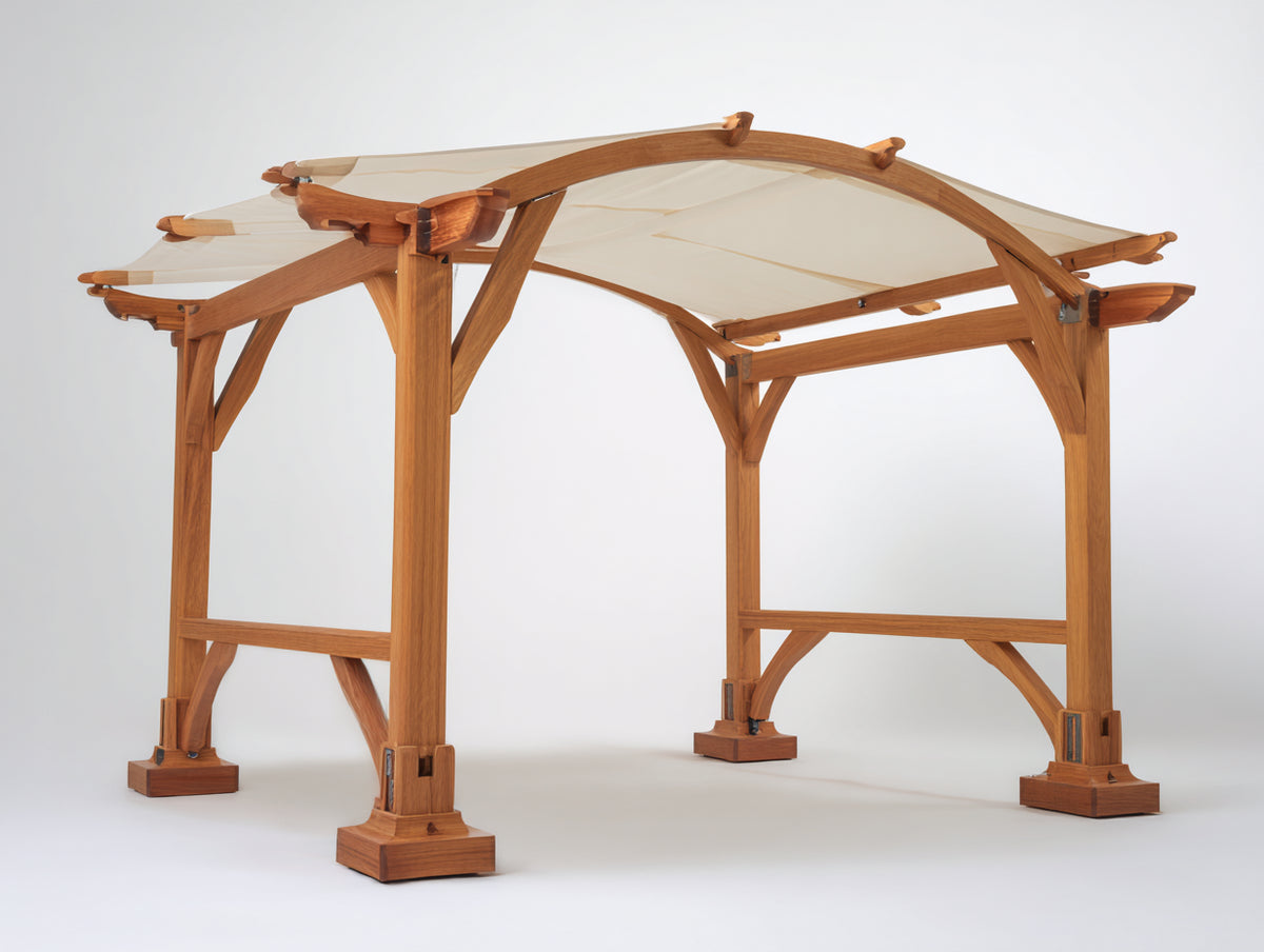 Pavillon aus Holz 350x300x275 cm - Braun und Beige - Mit geschwungenem Dach und offener Konstruktion