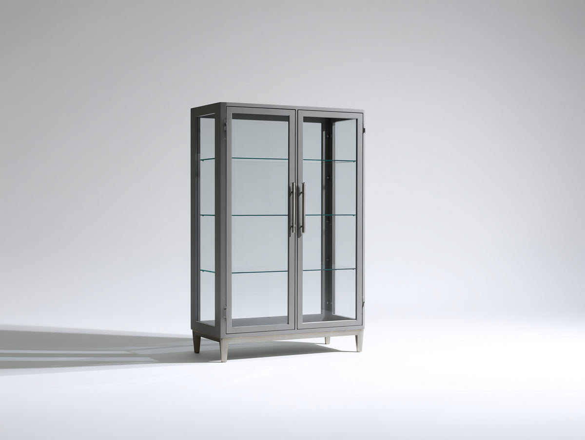 Vitrine aus Metall und Glas 90x40x160 cm - Anthrazit und Transparent - Mit 2 Glastüren im modernen Design