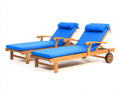 Sonnenliege 2er Set aus Holz 200 x 75 x 95 cm - Naturfarben-Blau - Verstellbare Rückenlehne mit Armlehnen und Rollen