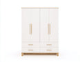 Kleiderschrank aus Holzwerkstoff 160 x 55 x 200 cm - Weiß-Naturholz - 4 Türen und 4 Schubladen im modernen Design
