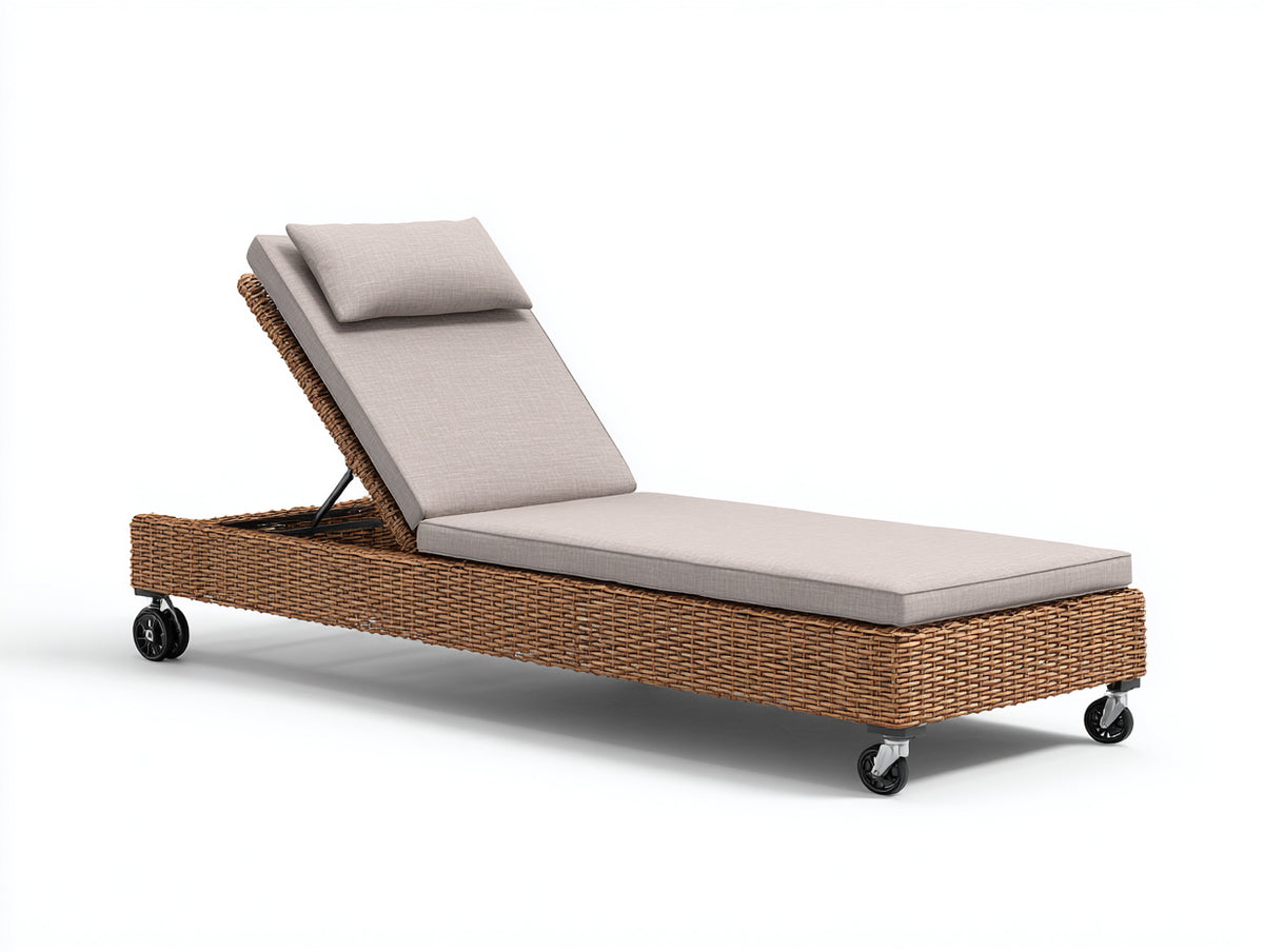 Sonnenliege aus Polyrattan 200 x 70 x 88 cm - Natur-Beige - Verstellbare Rückenlehne mit Rollen