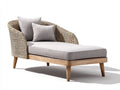Sonnenliege aus Polyrattan und Holz 190x82x78 cm - Naturbraun Hellgrau und Naturholz - Gepolsterte Liegefläche mit seitlicher Rückenlehne