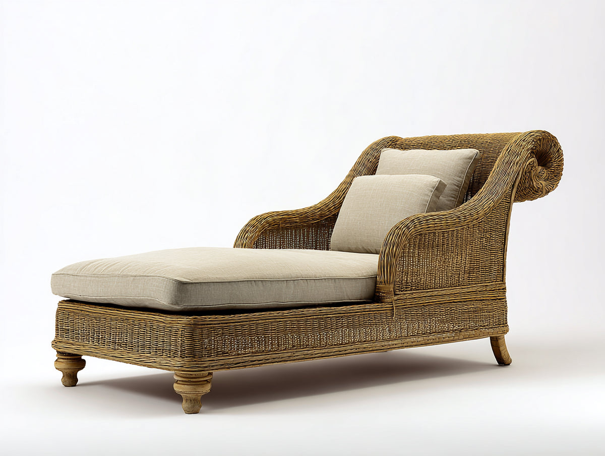 Sonnenliege aus Rattan 185 x 78 x 88 cm - Naturfarben-Beige - Klassisches Design mit gepolsterter Liegefläche