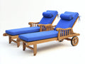 Sonnenliegen 2er-Set aus Holz 200 x 75 x 95 cm - Natur-Blau - Verstellbare Rückenlehnen mit Armlehnen und Rollen