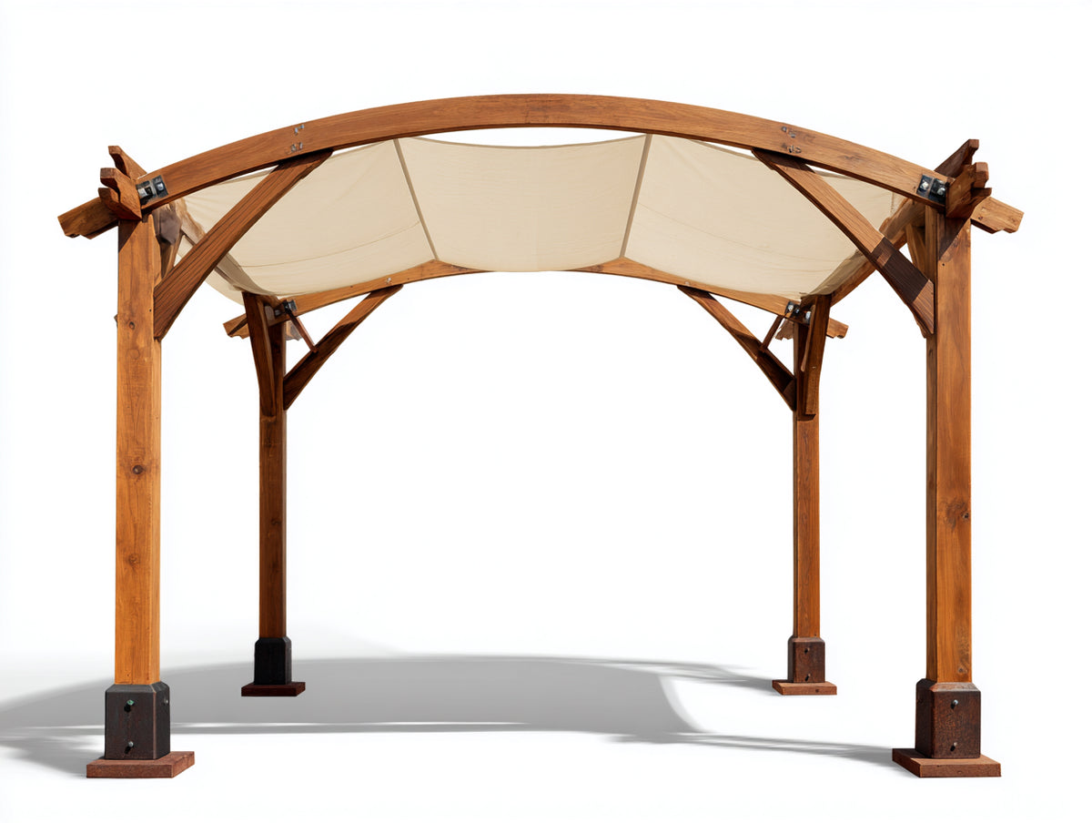 Pavillon aus Holz 300 x 300 x 260 cm - Natur-Creme - Mit gewölbtem Stoffdach
