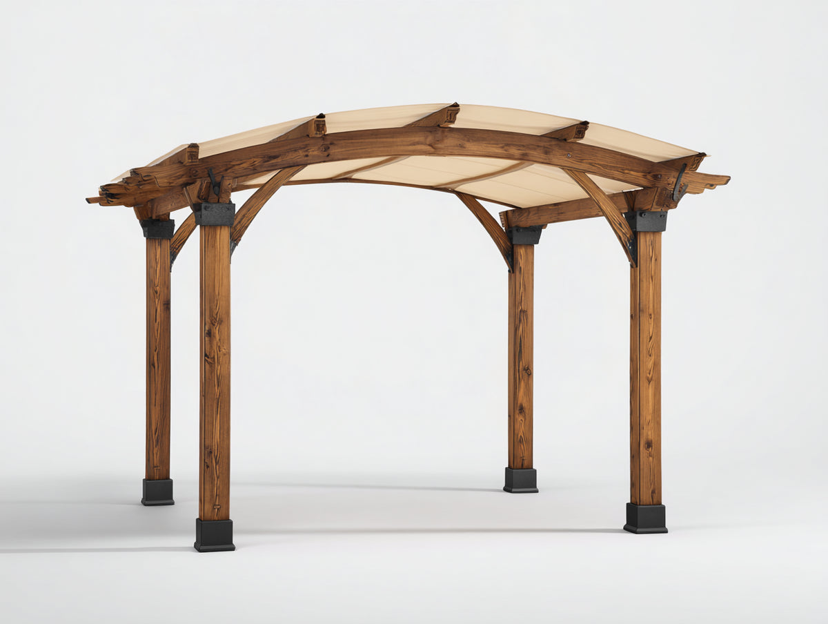 Pavillon aus Holz 300x300x275 cm - Braun und Beige - Mit geschwungenem Dach im klassischen Design