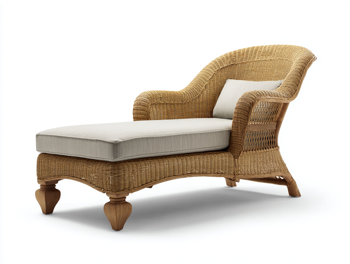 Sonnenliege 200 x 85 x 75 cm aus Rattan mit Polsterauflage in Beige und Braun klassischer Gartenstil