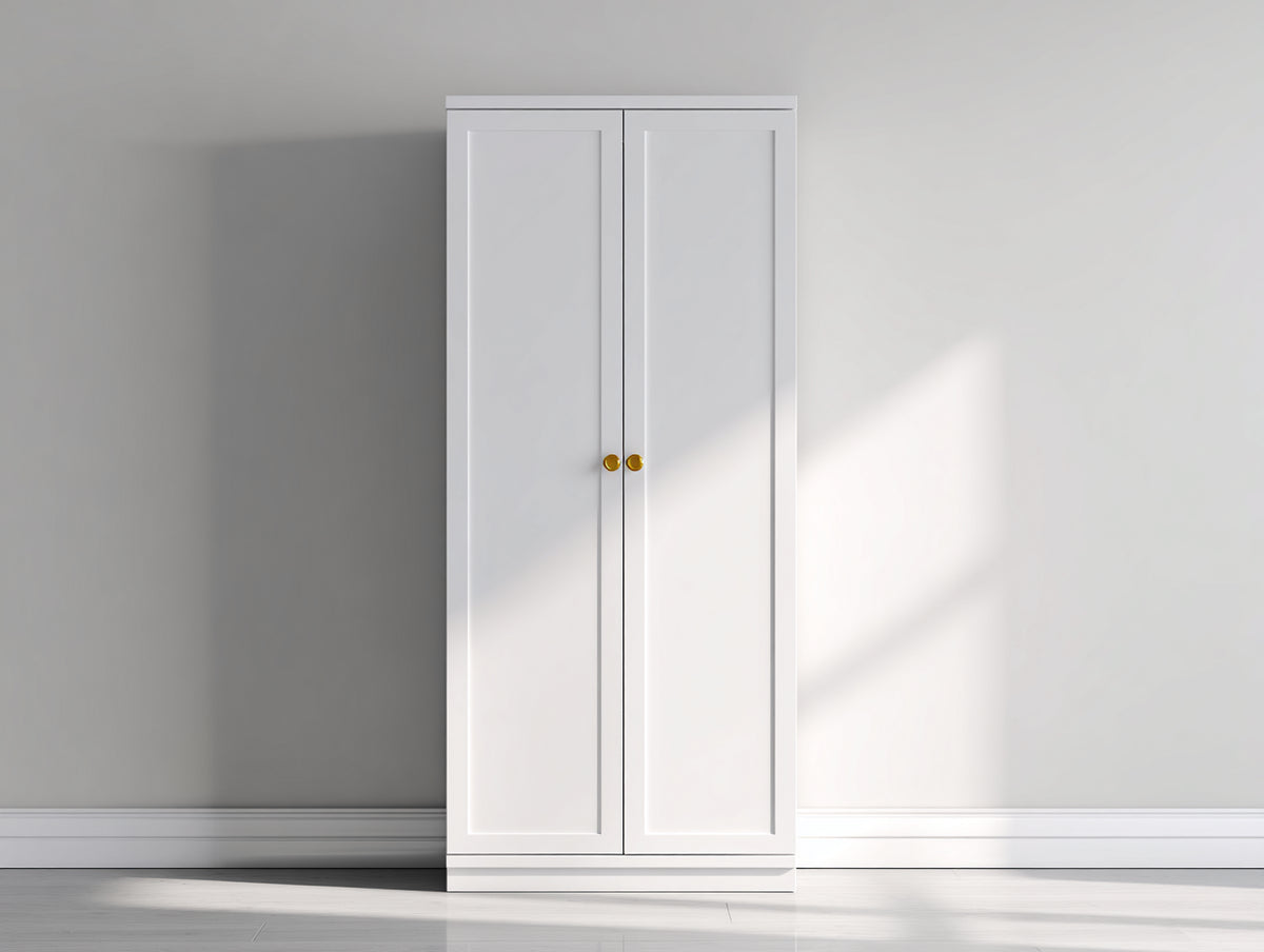 Kleiderschrank aus Holzwerkstoff 85 x 50 x 190 cm - Weiß-Goldfarben - 2 Türen und platzsparendes Design