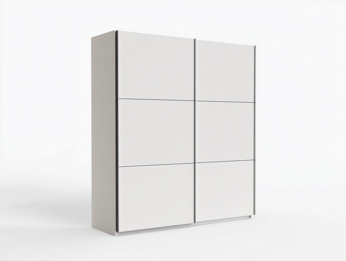 Kleiderschrank aus Holz 180x60x210 cm - Weiß und Silberfarben - Mit 2 Schiebetüren im modernen Design