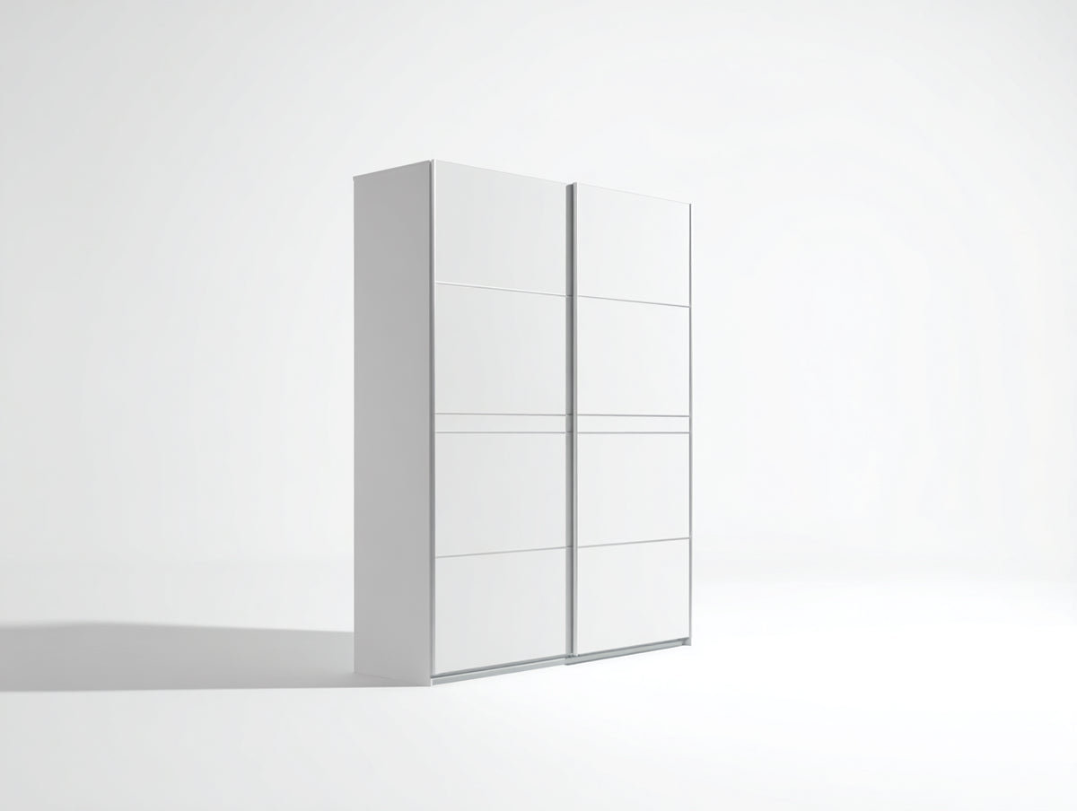 Kleiderschrank aus Holzwerkstoff 140 x 60 x 200 cm - Weiß - Modernes Design mit 2 Schiebetüren