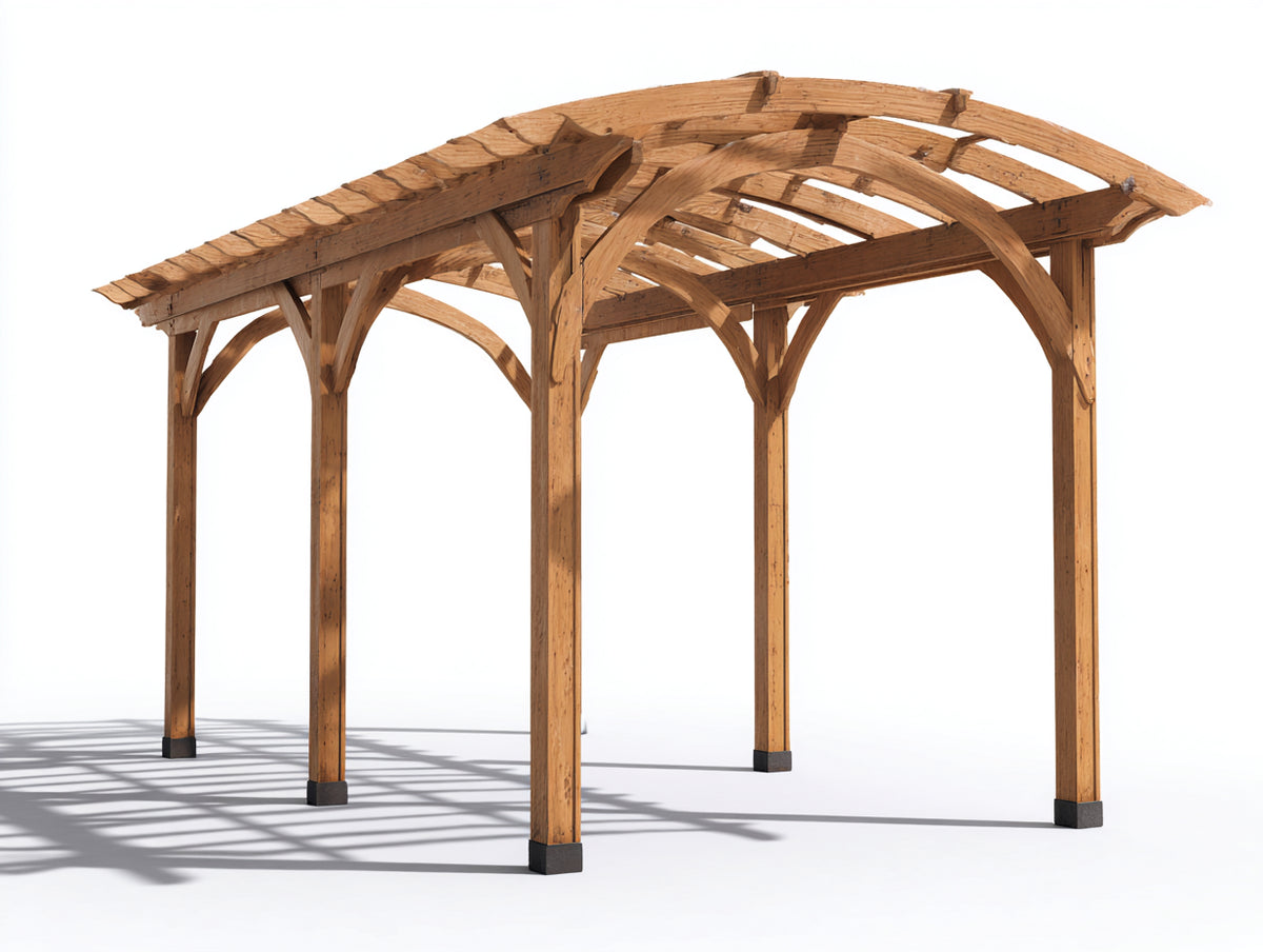 Pavillon aus Holz 400 x 300 x 270 cm - Naturfarben - Offenes Pergola Design mit gewölbter Dachkonstruktion