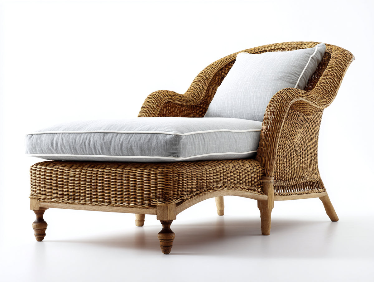 Sonnenliege aus Rattan 180 x 80 x 90 cm - Naturfarben-Hellgrau - Klassisches Design mit gepolsterter Liegefläche