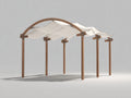 Pavillon aus Holz und Stoff 400 x 300 x 250 cm - Naturholz-Cremeweiß - Gewölbtes Dach und luftiges Sonnenschutzdesign