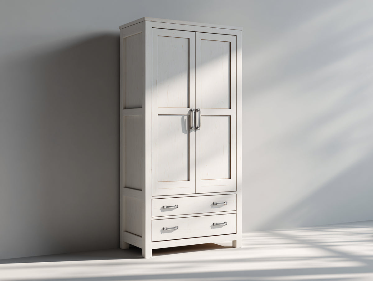 Kleiderschrank mit 2 Türen und 2 Schubladen 100 x 55 x 190 cm - Weiß - Klassisches Landhausdesign