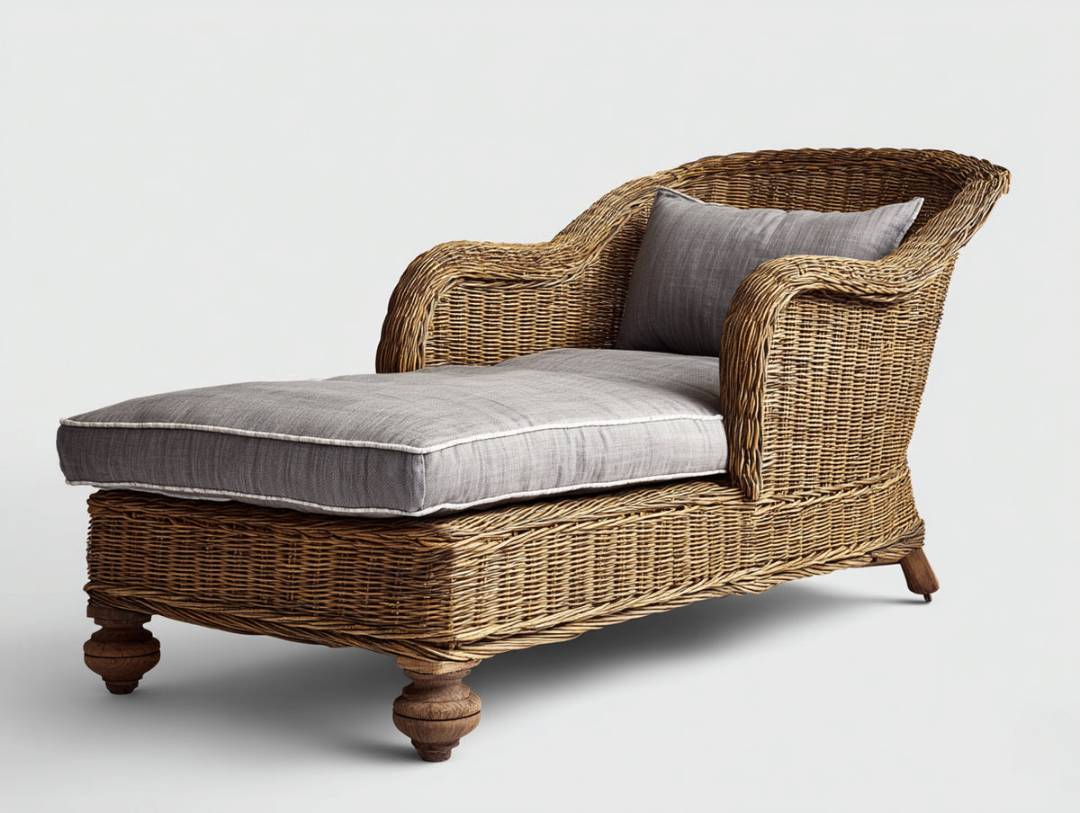 Sonnenliege aus Polyrattan 175 x 85 x 90 cm - Braun-Grau - Mit Armlehnen und geschwungener Rückenlehne